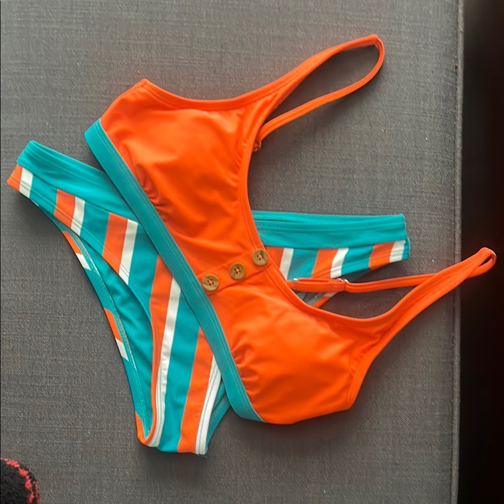 Vibrant Orange and Teal Bikini Set
